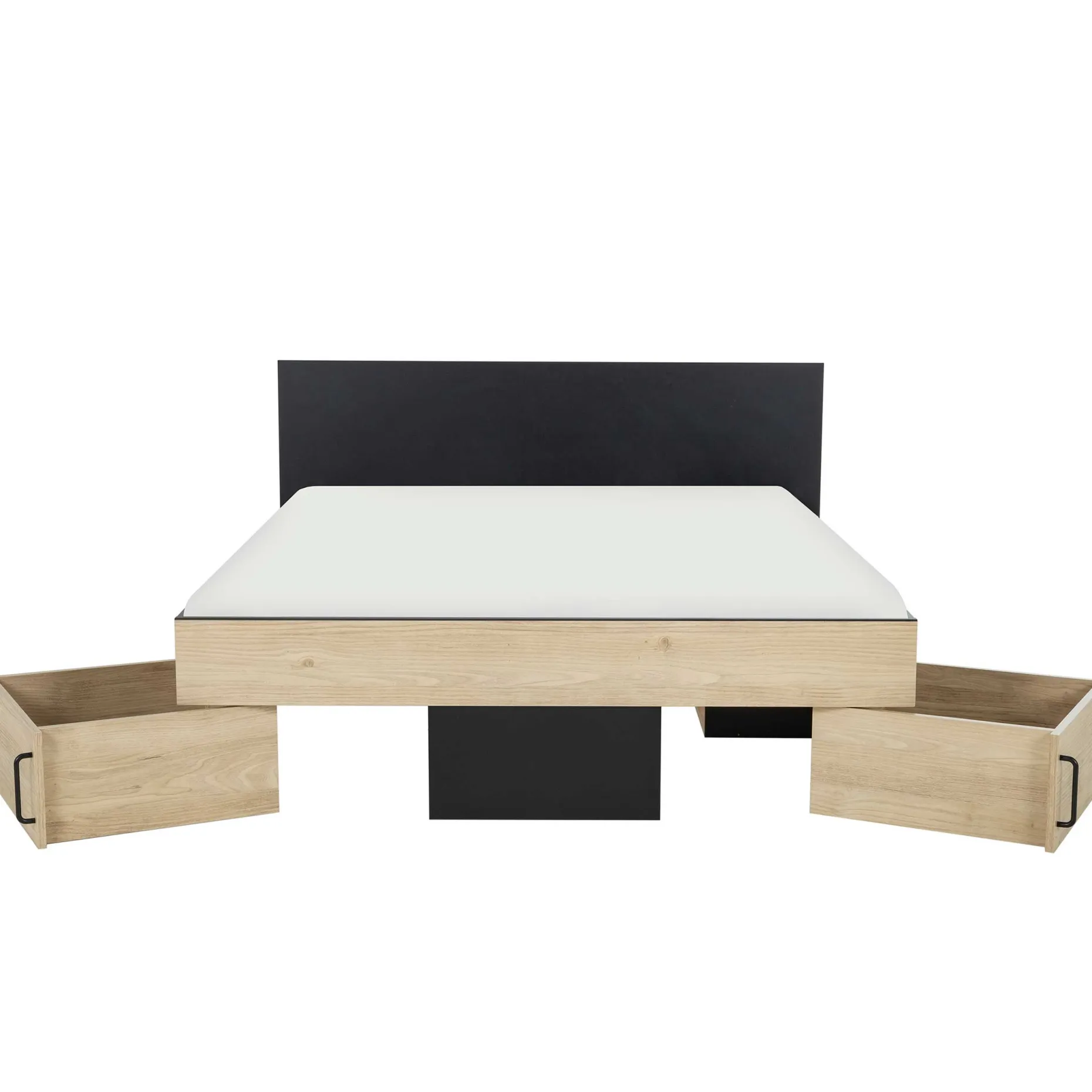 Doppelbett Swip 140x190cm, 2 Schubladen - Eiche Dekor/schwarz