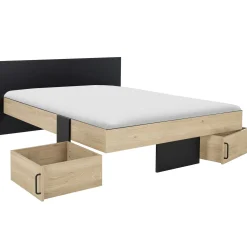 Doppelbett Swip 140x190cm, 2 Schubladen - Eiche Dekor/schwarz