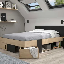 Doppelbett Swivel | 160 x 200 cm | Mit Stauraum | Helvezia Oak Design