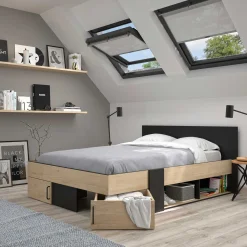 Doppelbett Swivel | 160 x 200 cm | Mit Stauraum | Helvezia Oak Design