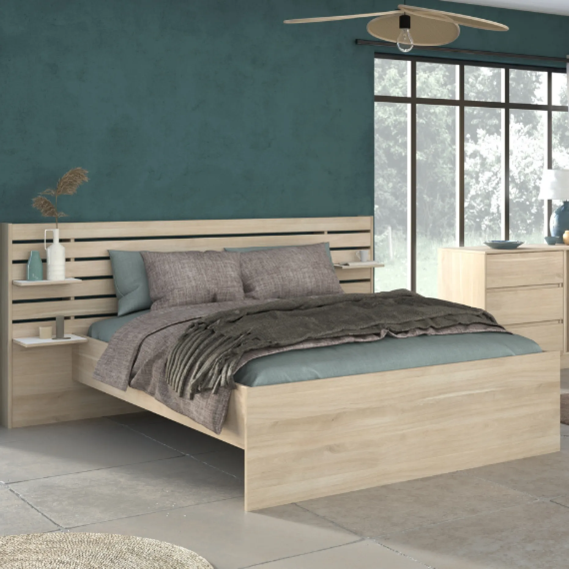 Doppelbett Tokio 140x200cm-Eiche Dekor/Weiß