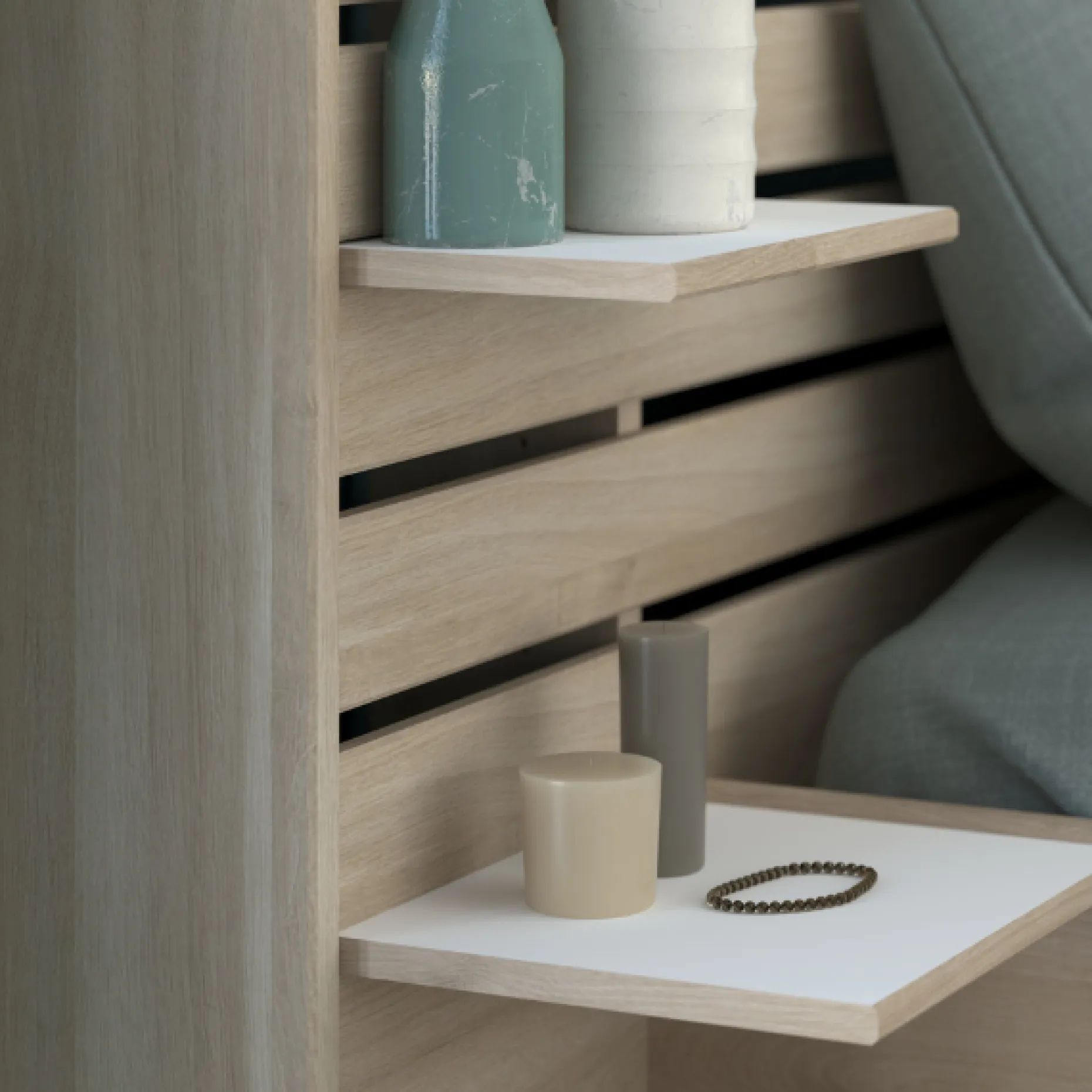 Doppelbett Tokio 140x200cm-Eiche Dekor/Weiß