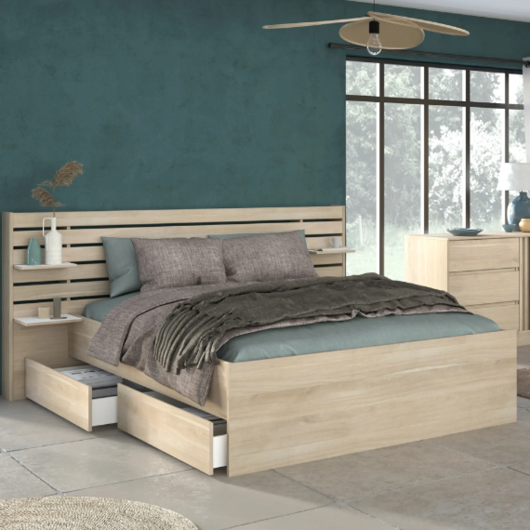 Doppelbett Tokio 160x200cm-Eiche Dekor/Weiß
