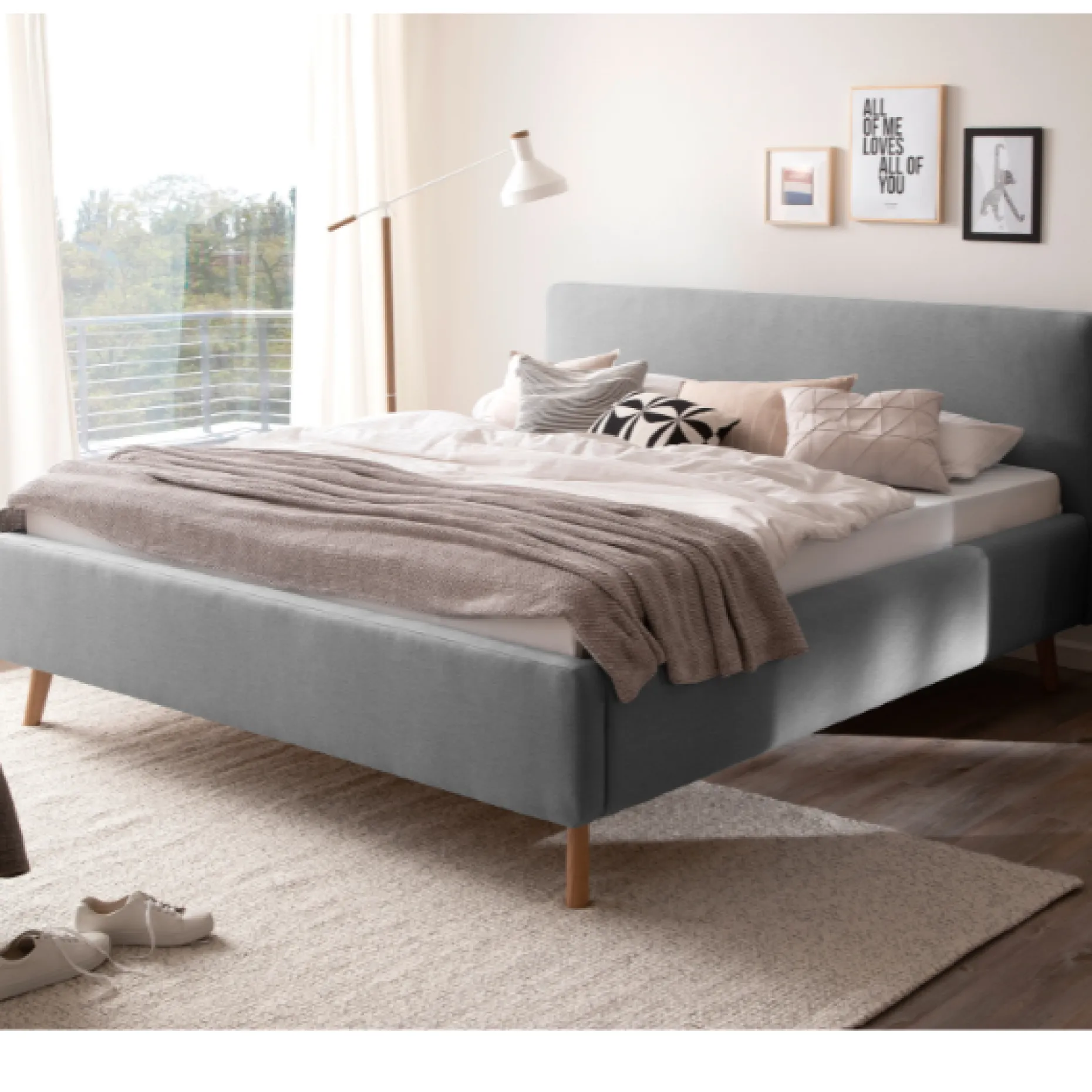 Doppelbett Tony 160x200cm mit Stauraum - grau
