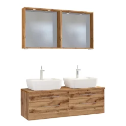 Held Doppelwaschtischschrank mit Spiegel Dasa 120cm 4 Schubladen - wotan eiche
