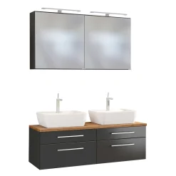 Doppelwaschtischschrank mit Spiegelschrank Dasa 120cm 4 Schubladen - graphit/mattgrau