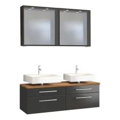 Held Doppelwaschtisch-Unterschrank mit Spiegel Dasa 120cm 4 Schubladen - graphit/matt