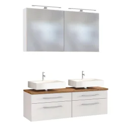 Held Doppelwaschtischunterschrank mit Spiegelschrank Dasa 120cm 4 Schubladen - weiss