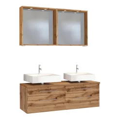 Held Doppelwaschtisch-Unterschrank mit Spiegel Dasa 120cm 4 Schubladen - wotan Eiche Dekor