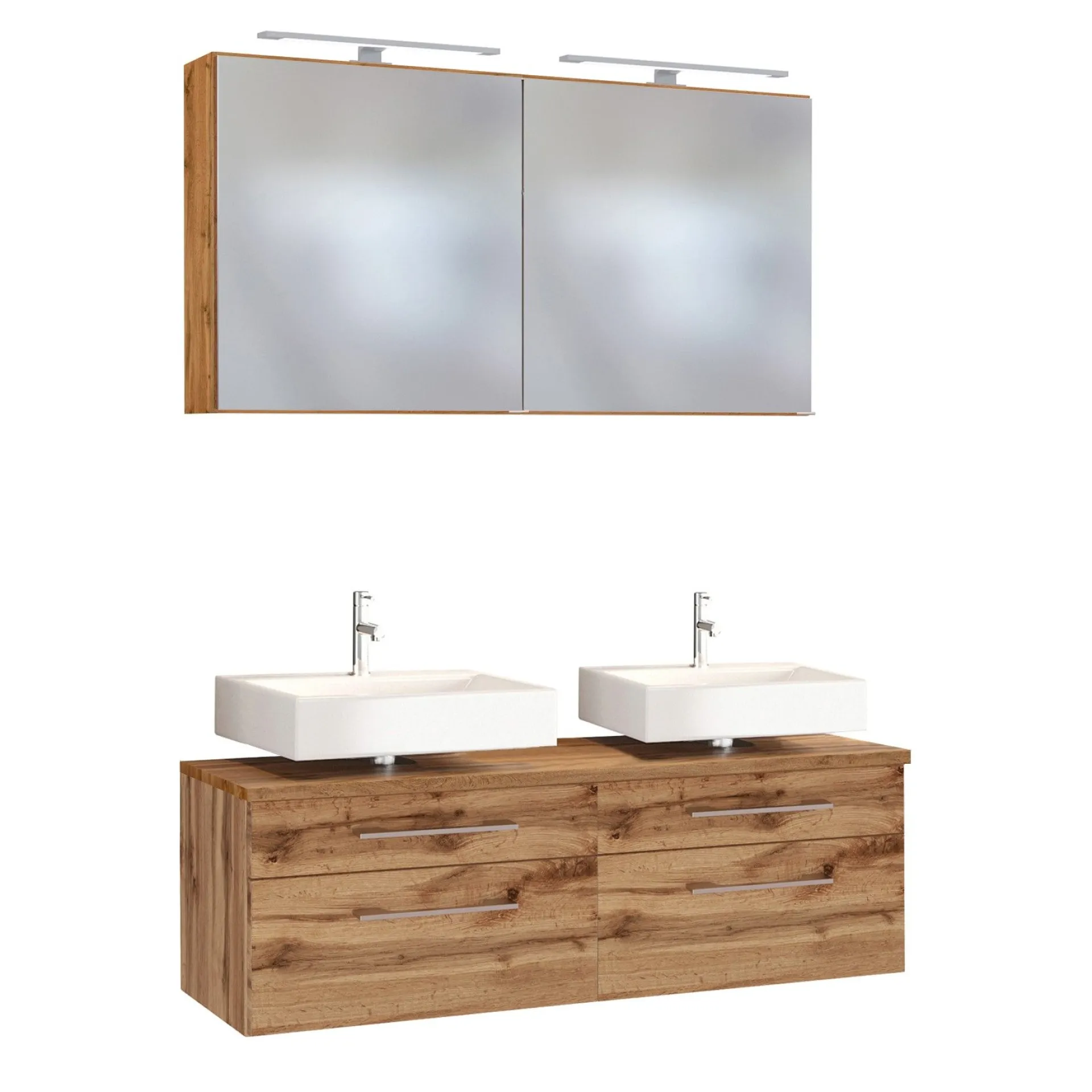 Held Doppelwaschtisch-Unterschrank mit Spiegelschrank Dasa 120cm 4 Schubladen - wotan Eiche Dekor