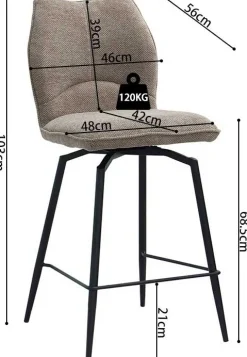 Rousseau Drehbarer Barhocker Lara | 48 x 56 x 103 cm | Sandfarbenes Design