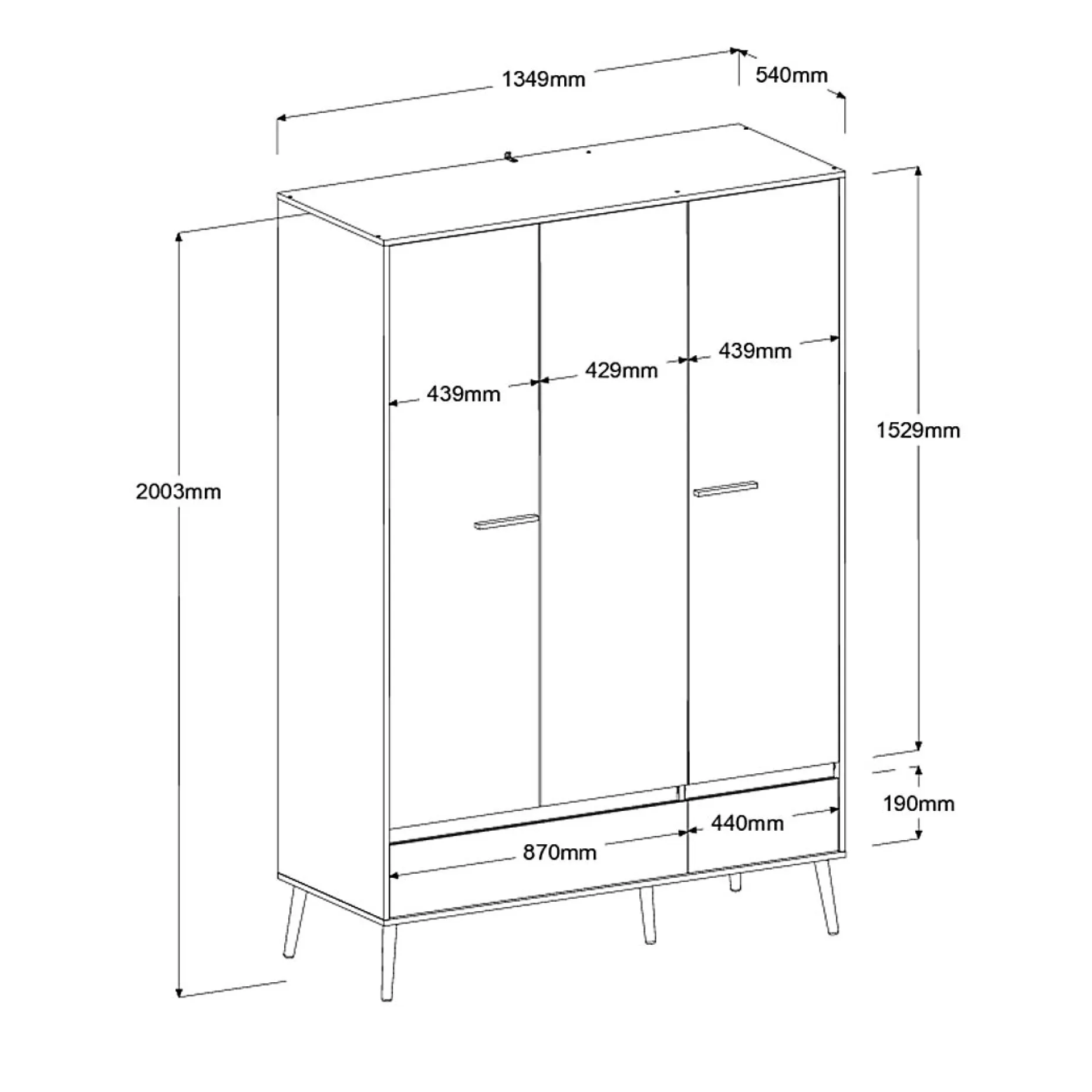 Dresser Hardy 135cm mit 3 Tren - Molke/Eiche