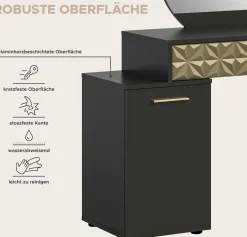 Xonox Dressing Tisch Prisma - Melamin Schwarz - 117x138x42 cm