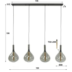 Emob Drizella Hängeleuchte 164 cm-Rauchglas