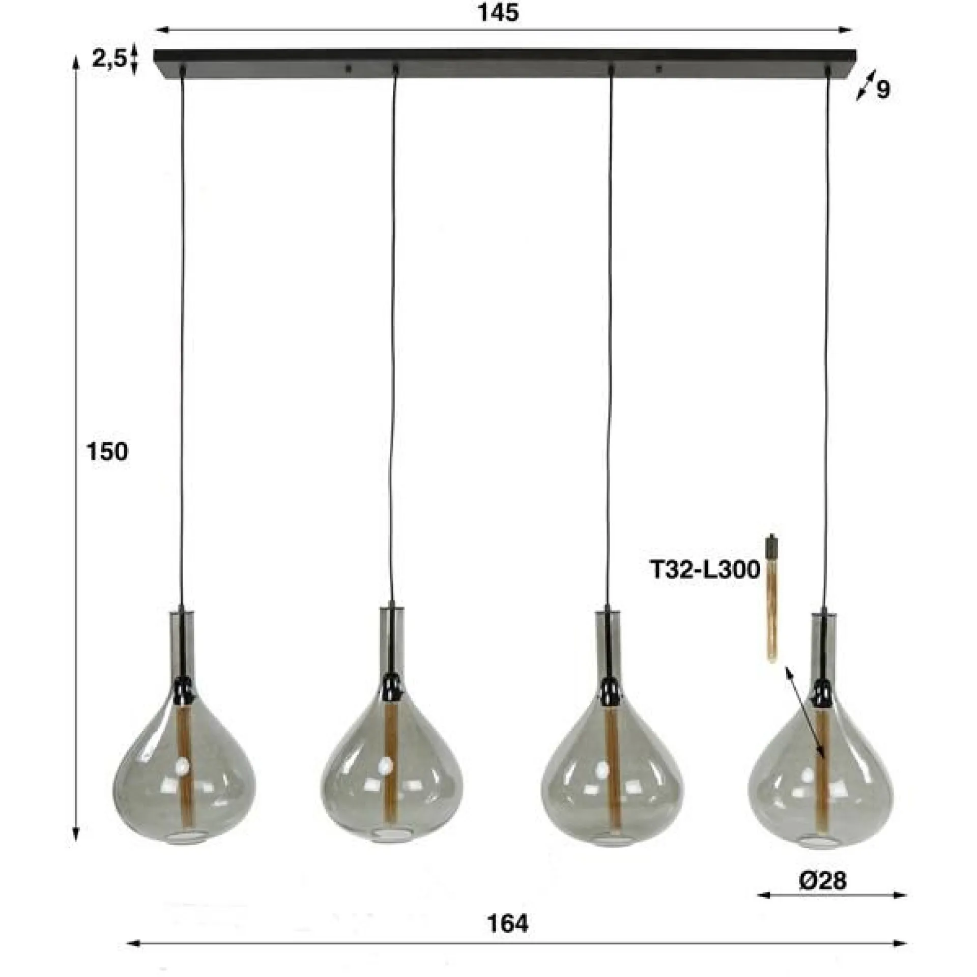 Emob Drizella Hängeleuchte 164 cm-Rauchglas
