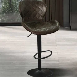 Rousseau Dunkeler Barhocker Malaga | Metallbeine und Vintage-PU-Polsterung