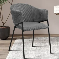 Rousseau Dunkeler Kordstuhl mit Metallbeinen | H-H 78 x B-L 54 x T-P 62 cm