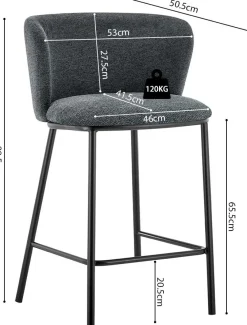 Rousseau Dunkelgrauer Stoff-Barhocker Arthur | Metallbeine | 88,5x53x50,5cm