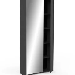 Ebony Schuhschrank 83x24x178cm - mit Spiegel - schwarz