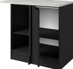 Eckschrank Küche Anna - 100x60x87cm - 1 Tür - schwarzes Eichendekor/weißer Stein