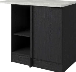 Eckschrank Küche Anna - 100x60x87cm - 1 Tür - schwarzes Eichendekor/weißer Stein