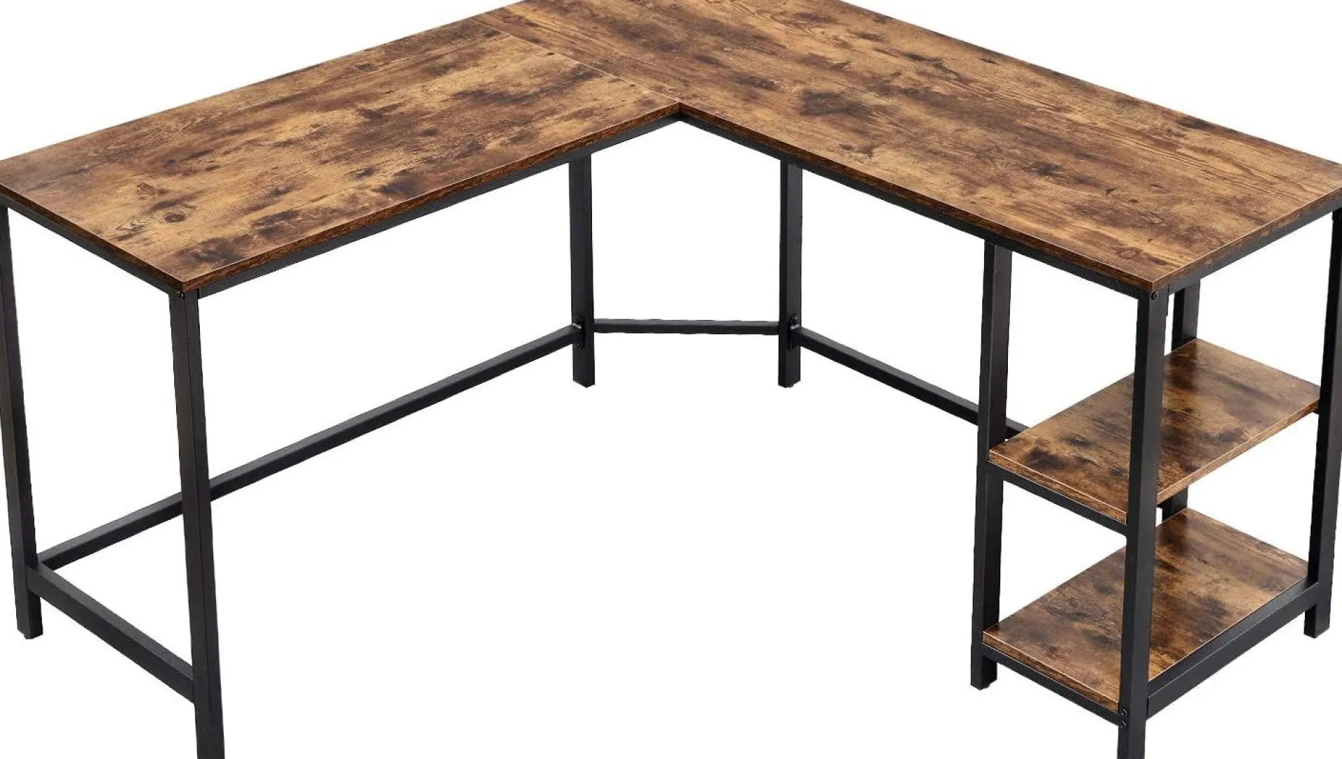 Vasagle Eckschreibtisch Fabrice 138cm 2 Ablagen - rustikal braun/schwarz