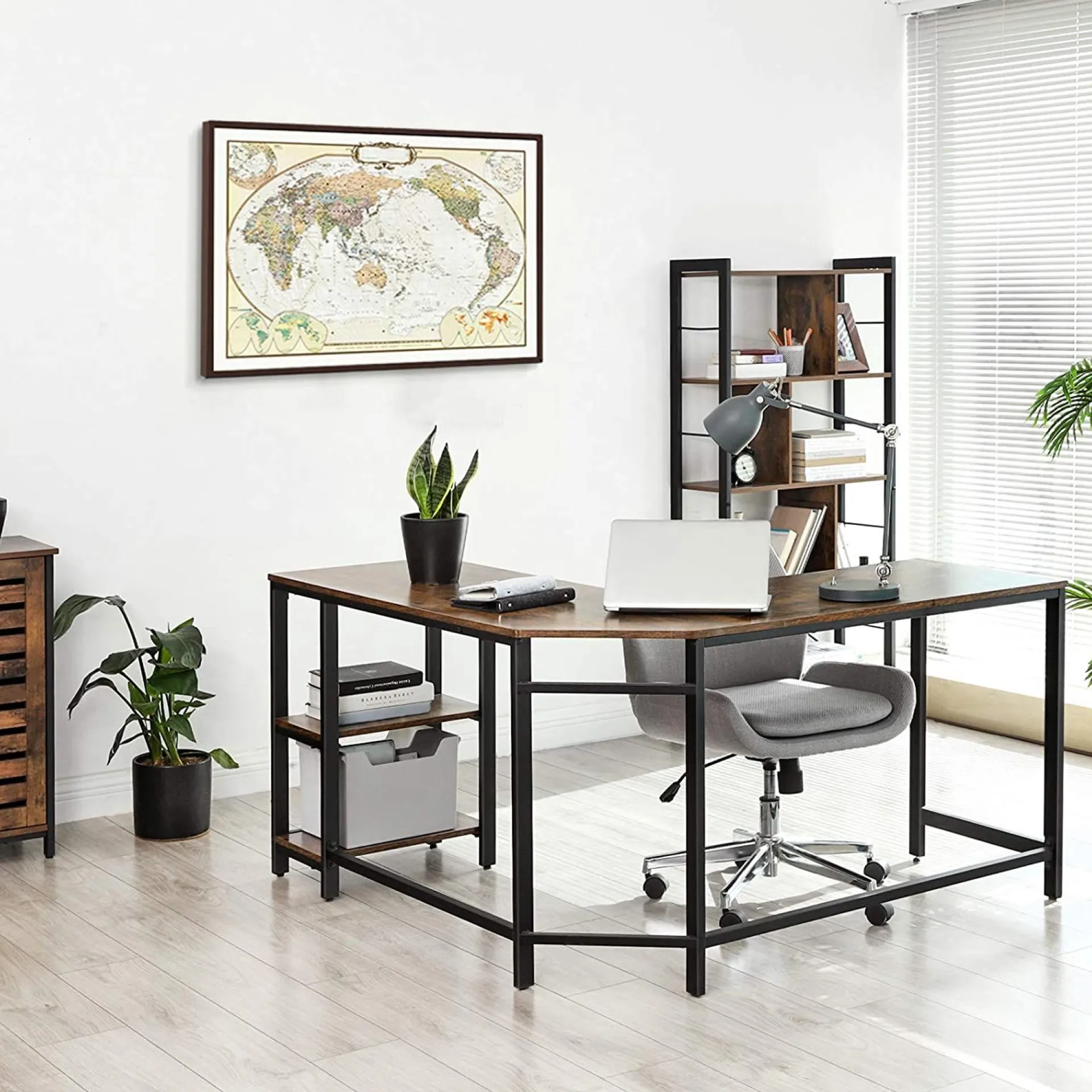 Vasagle Eckschreibtisch Fabrice 138cm 2 Ablagen - rustikal braun/schwarz