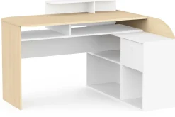 CBA Eckschreibtisch Kemo - 108x128x90cm - mit Stauraum - Eiche Dekor/Weiß