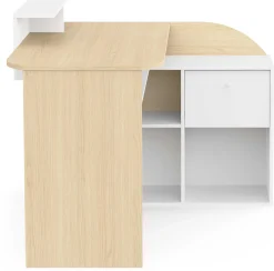 CBA Eckschreibtisch Kemo - 108x128x90cm - mit Stauraum - Eiche Dekor/Weiß