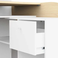 CBA Eckschreibtisch Kemo - 108x128x90cm - mit Stauraum - Eiche Dekor/Weiß