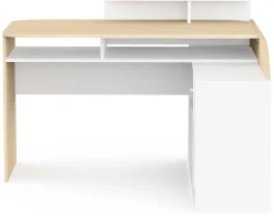 CBA Eckschreibtisch Kemo - 108x128x90cm - mit Stauraum - Eiche Dekor/Weiß