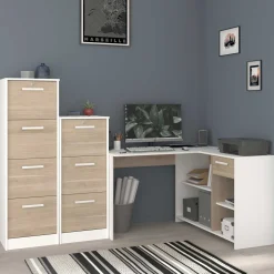 Parisot Eckschreibtisch Sil - 121x111x75cm - mit Stauraum - Eiche Dekor/Weiß
