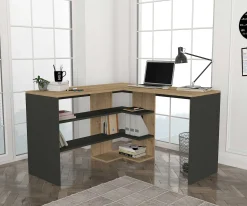 Emob Eckschreibtisch Stylo - 120x45x74cm - mit Stauraum - Eiche Dekor/anthrazit