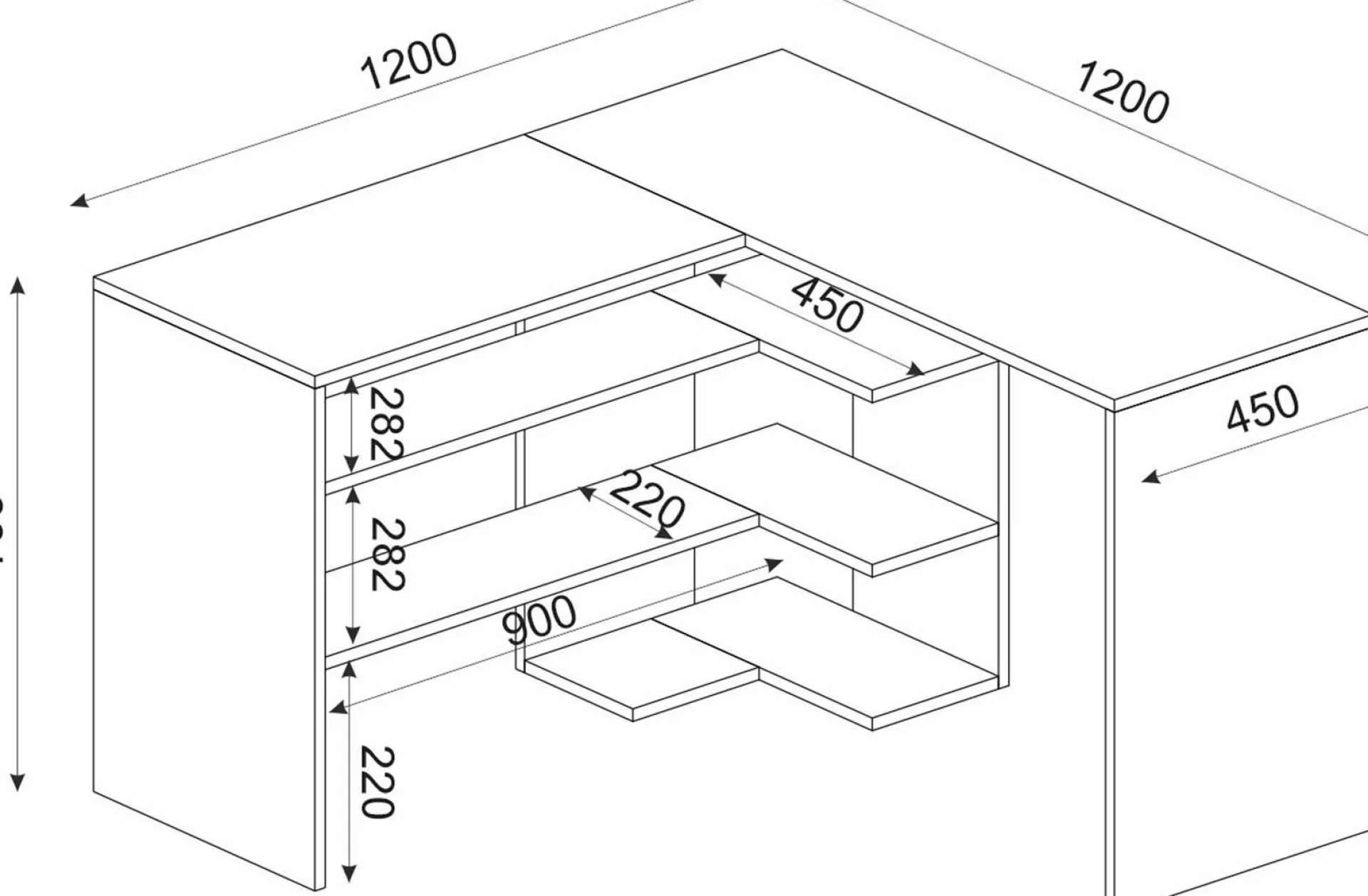 Emob Eckschreibtisch Stylo - 120x45x74cm - mit Stauraum - Eiche Dekor/anthrazit