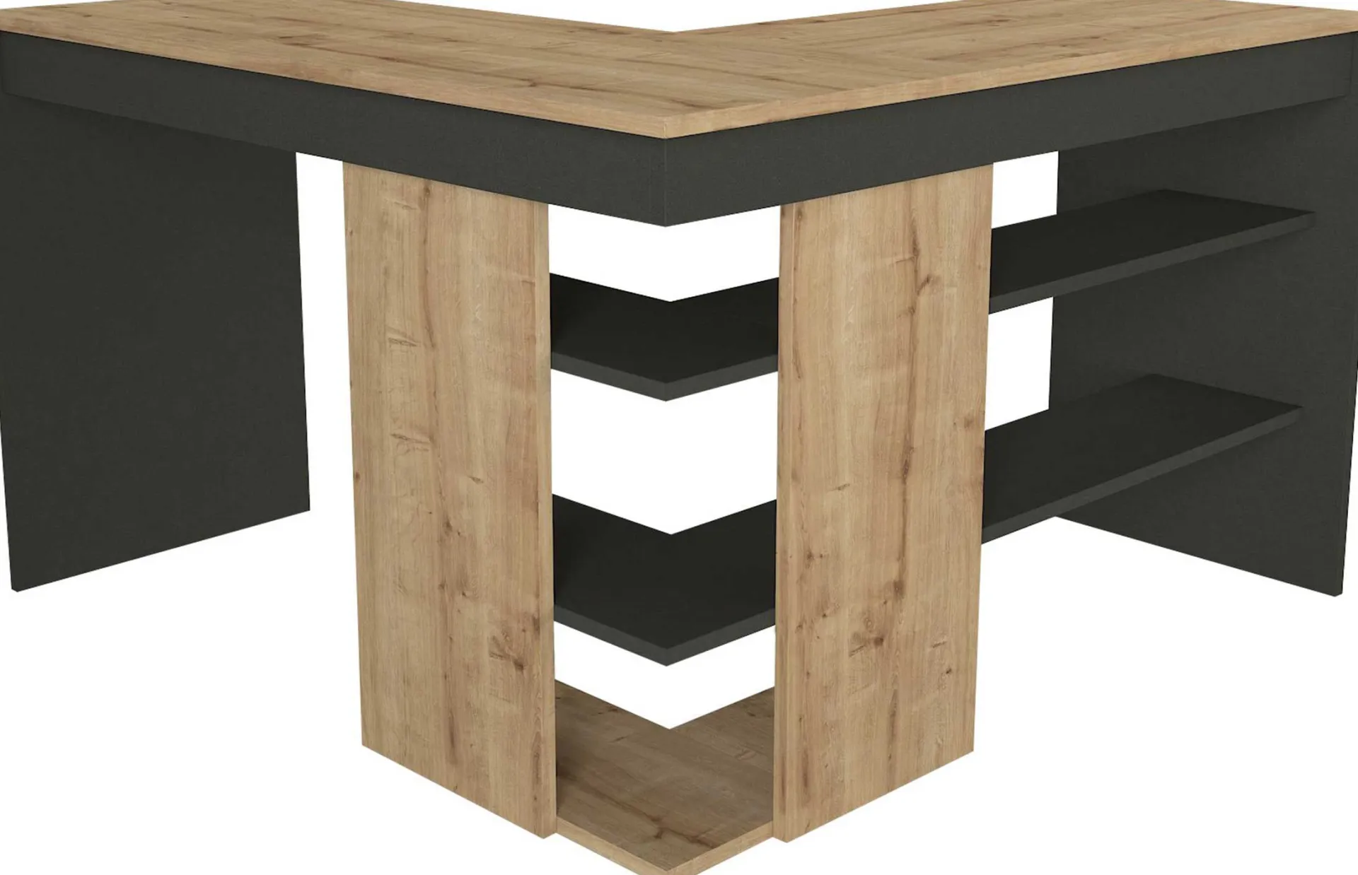 Emob Eckschreibtisch Stylo - 120x45x74cm - mit Stauraum - Eiche Dekor/anthrazit