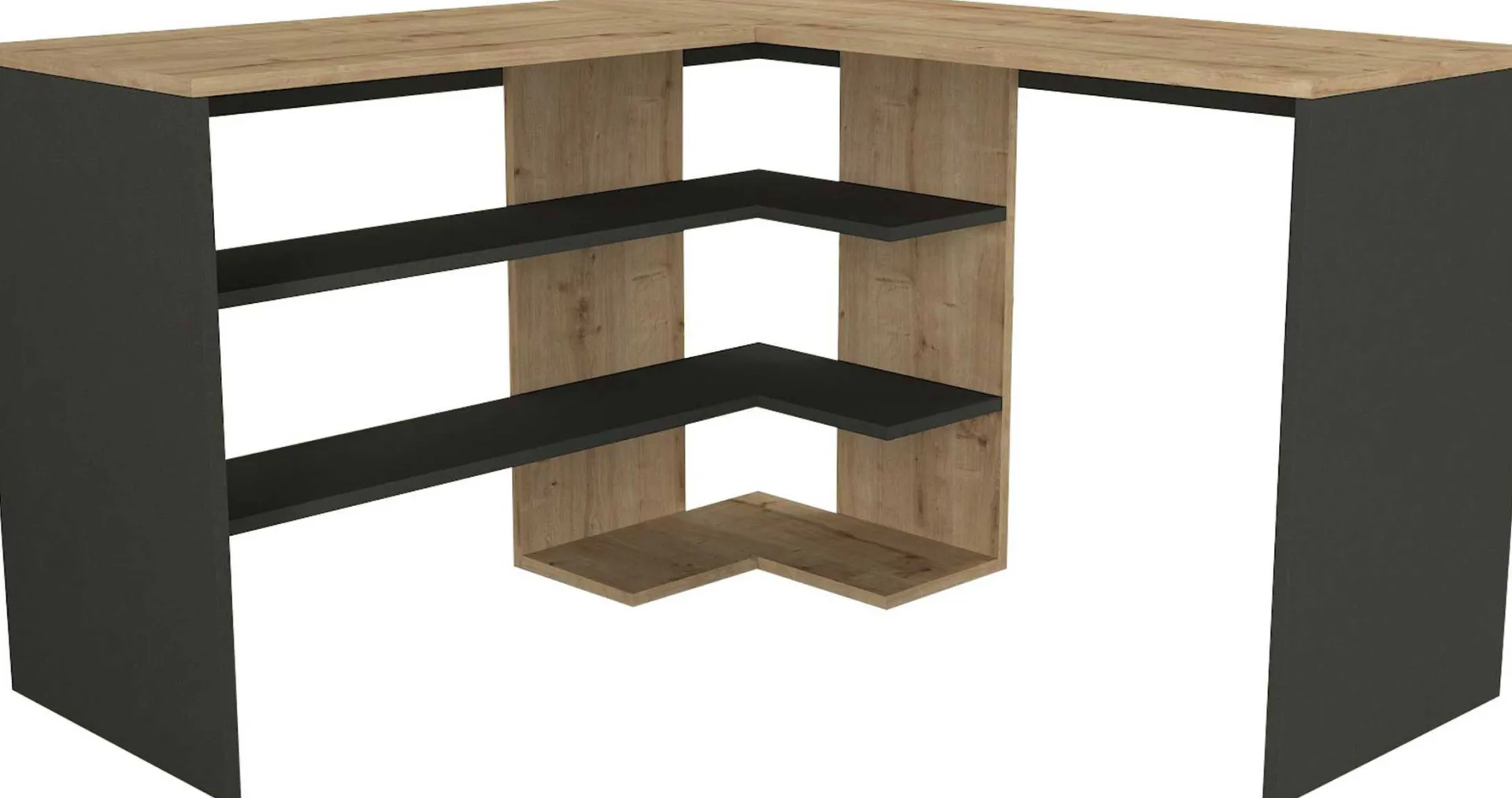 Emob Eckschreibtisch Stylo - 120x45x74cm - mit Stauraum - Eiche Dekor/anthrazit