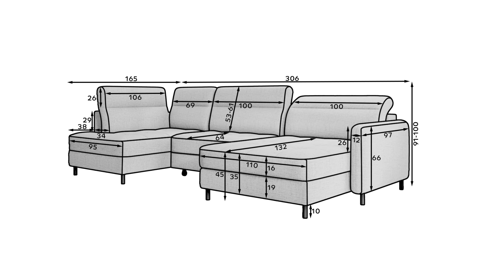 Emob Ecksofa Bernardo | 306 x 165 x 100 cm |