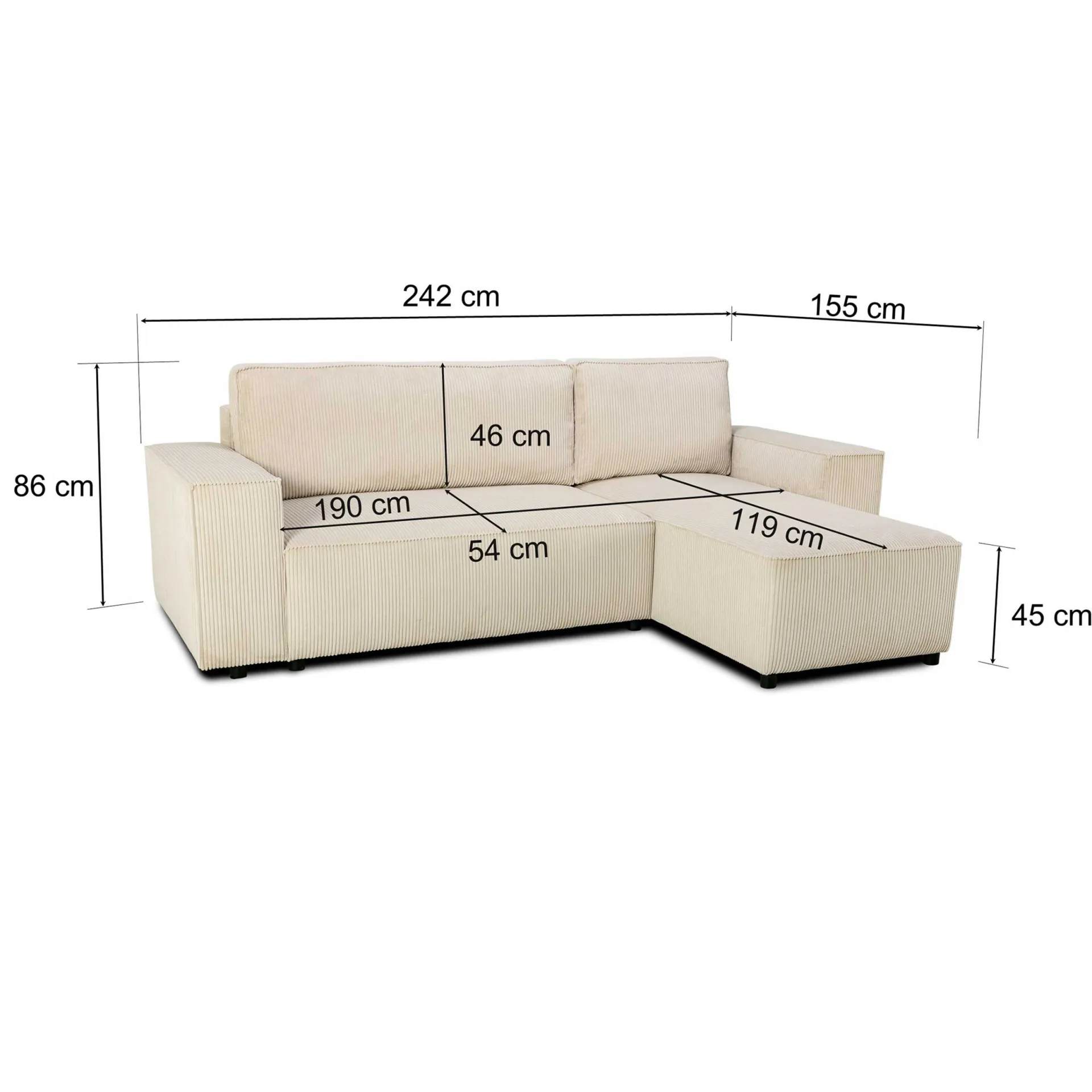 PGS Ecksofa Josh links - mit Stauraum - gerippter Samt