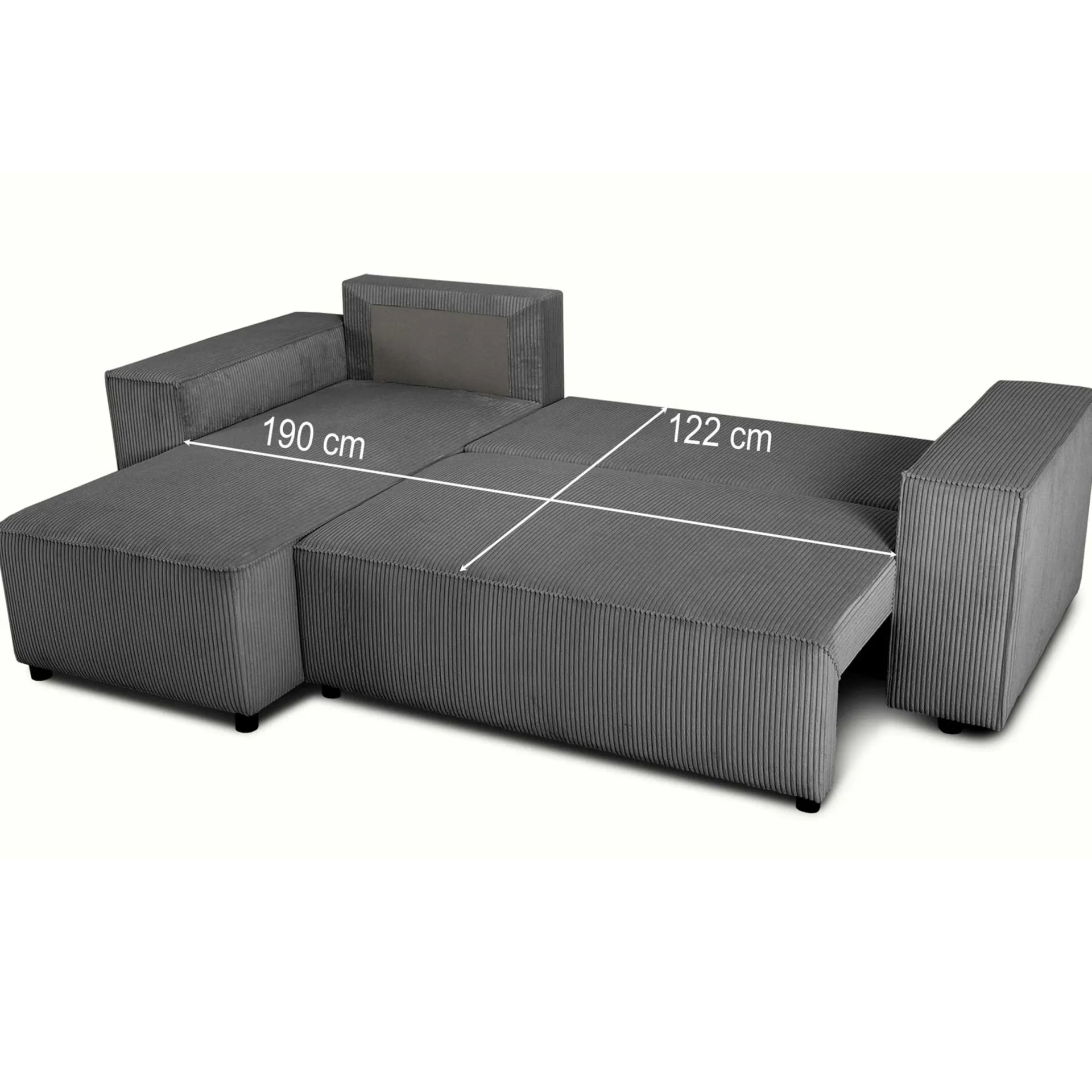 PGS Ecksofa Josh links - mit Stauraum - gerippter Samt