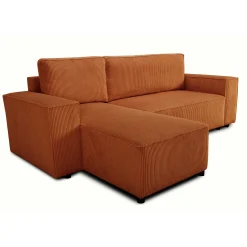 PGS Ecksofa Josh links - mit Stauraum - terracotta gerippter Samt