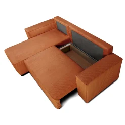 PGS Ecksofa Josh links - mit Stauraum - terracotta gerippter Samt
