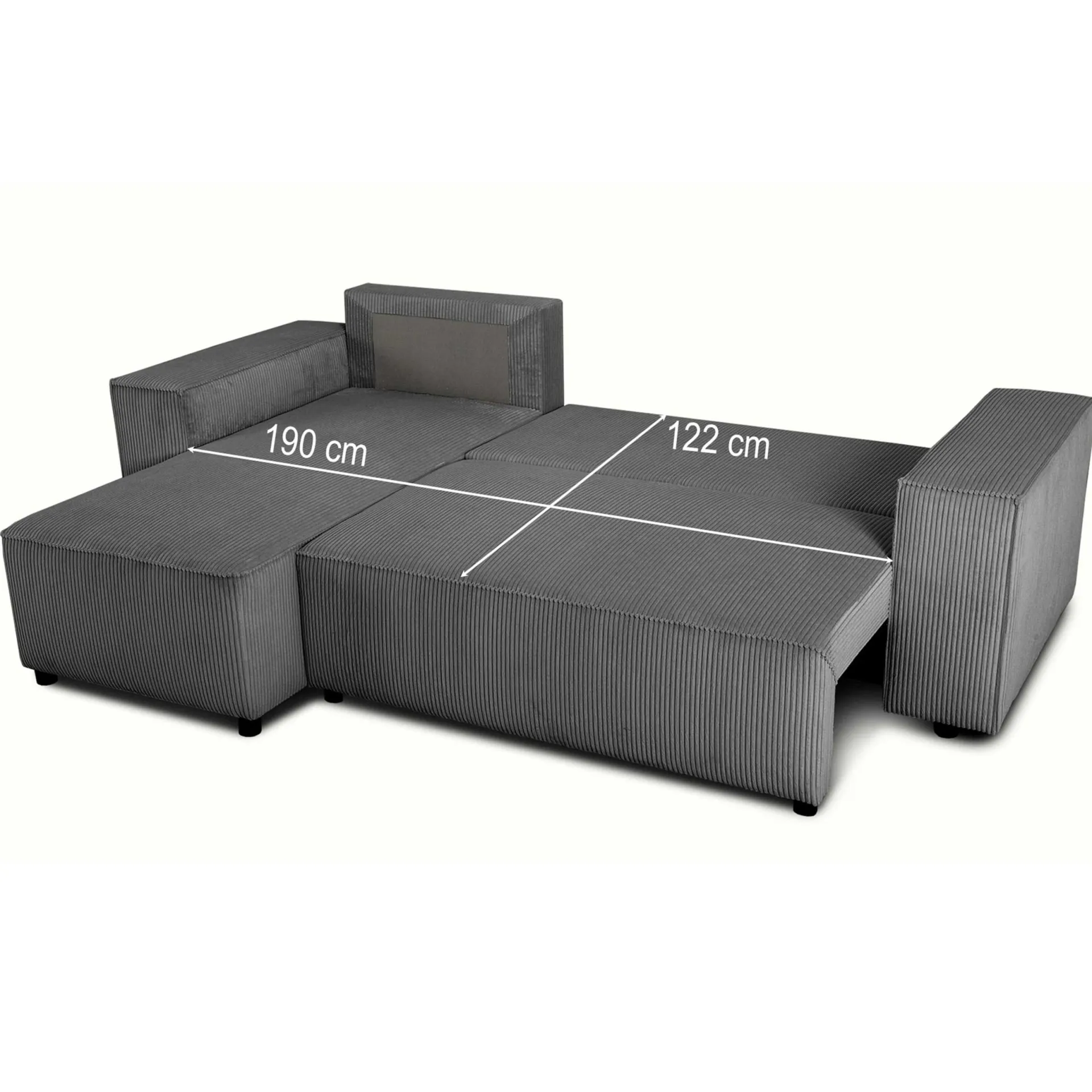 PGS Ecksofa Josh rechts - mit Stauraum - gerippter Samt