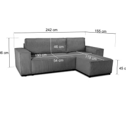 PGS Ecksofa Josh rechts - mit Stauraum - gerippter Samt