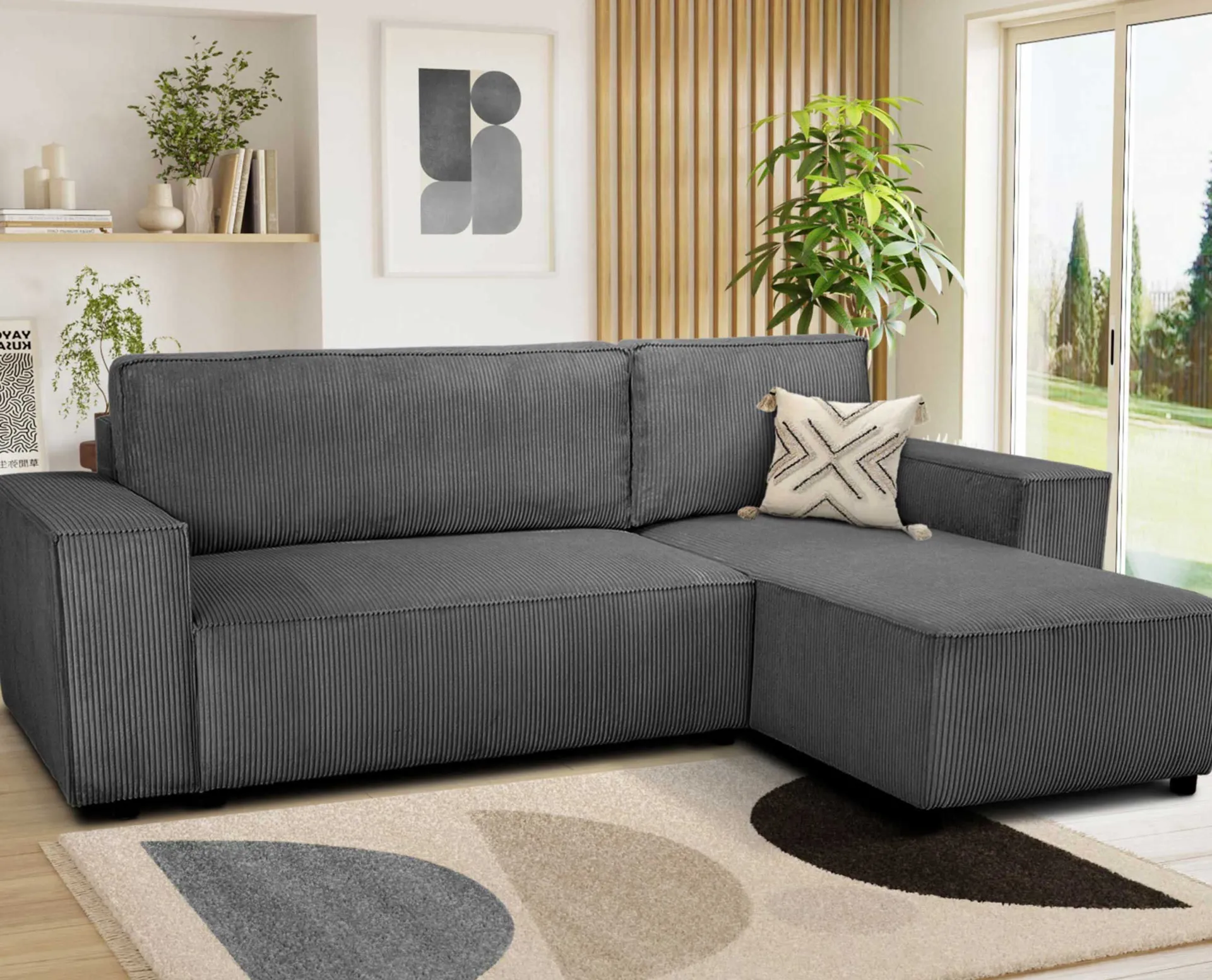 PGS Ecksofa Josh rechts - mit Stauraum - gerippter Samt