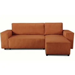 PGS Ecksofa Josh rechts - mit Stauraum - terracotta gerippter Samt