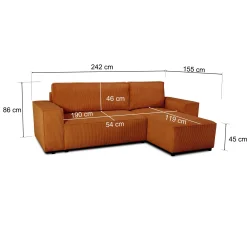 PGS Ecksofa Josh rechts - mit Stauraum - terracotta gerippter Samt