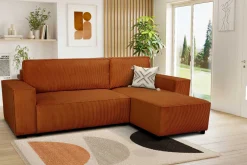PGS Ecksofa Josh rechts - mit Stauraum - terracotta gerippter Samt