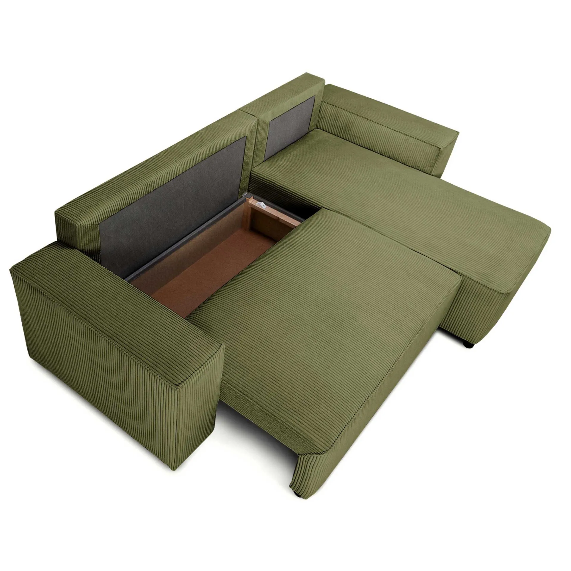 PGS Ecksofa Josh rechts - mit Stauraum - khaki rib velvet