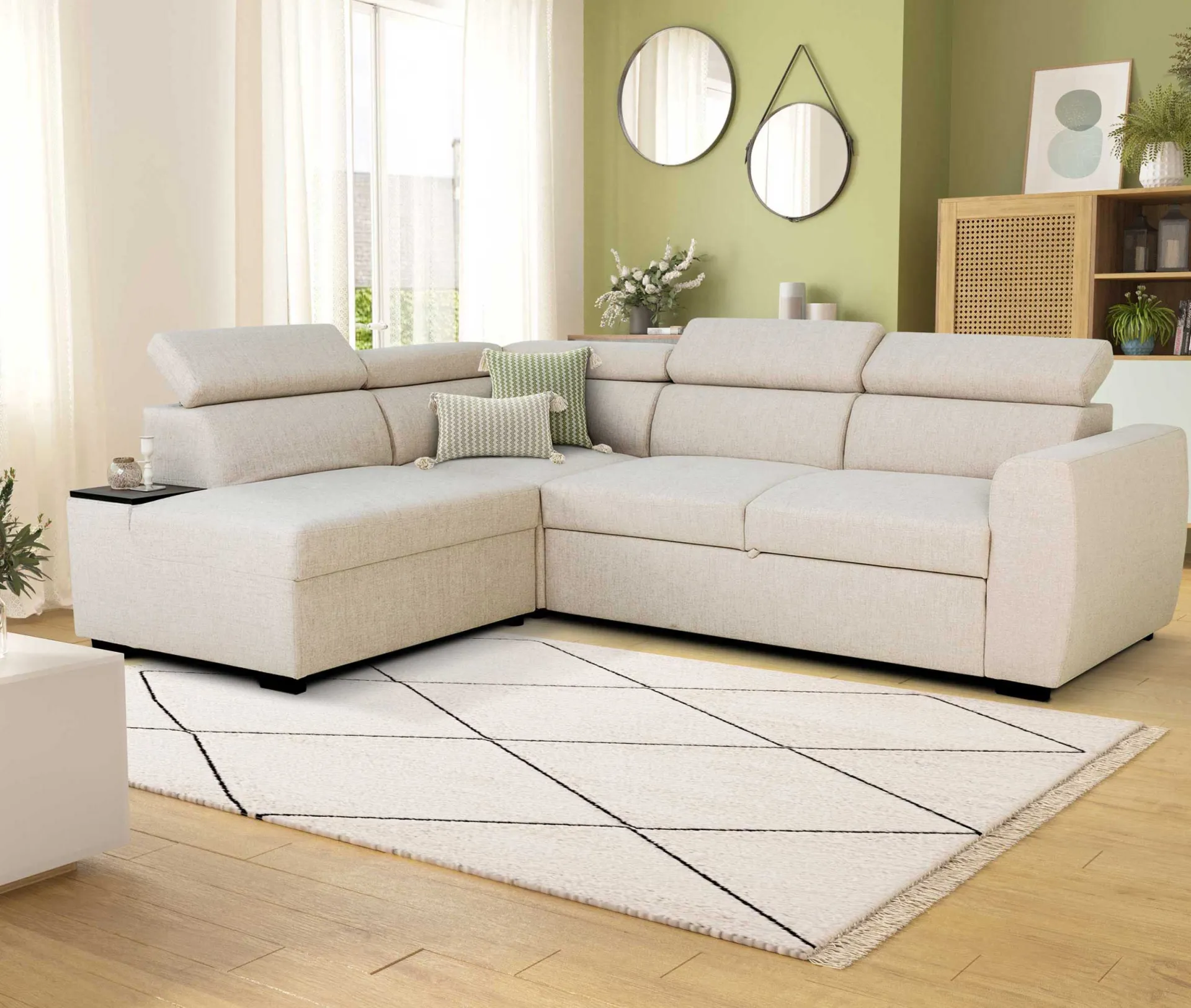 PGS Ecksofa Kelio links - verstellbare Kopfstütze - r Stoff