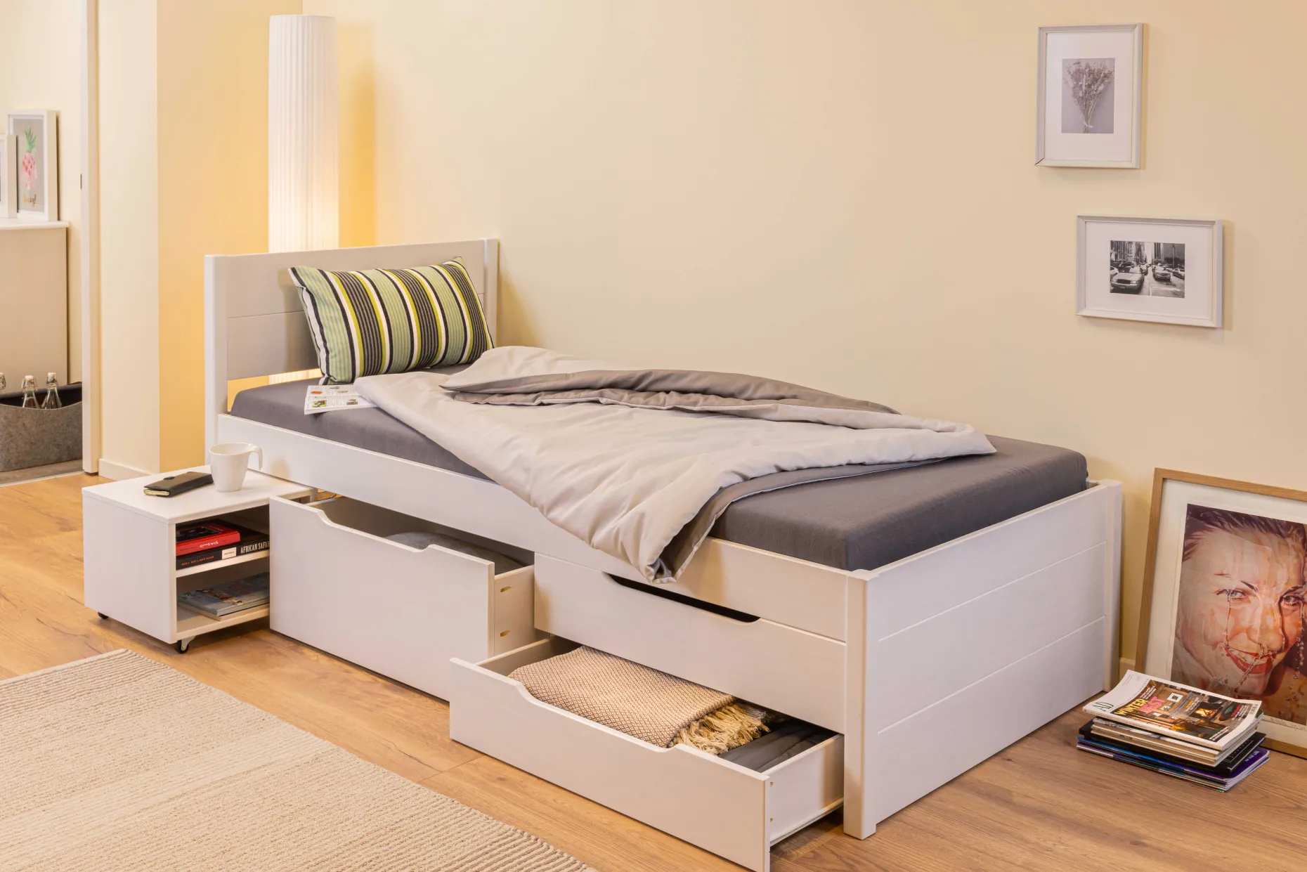 Efetivo Einzelbett 90x200cm mit Stauraum - weiß